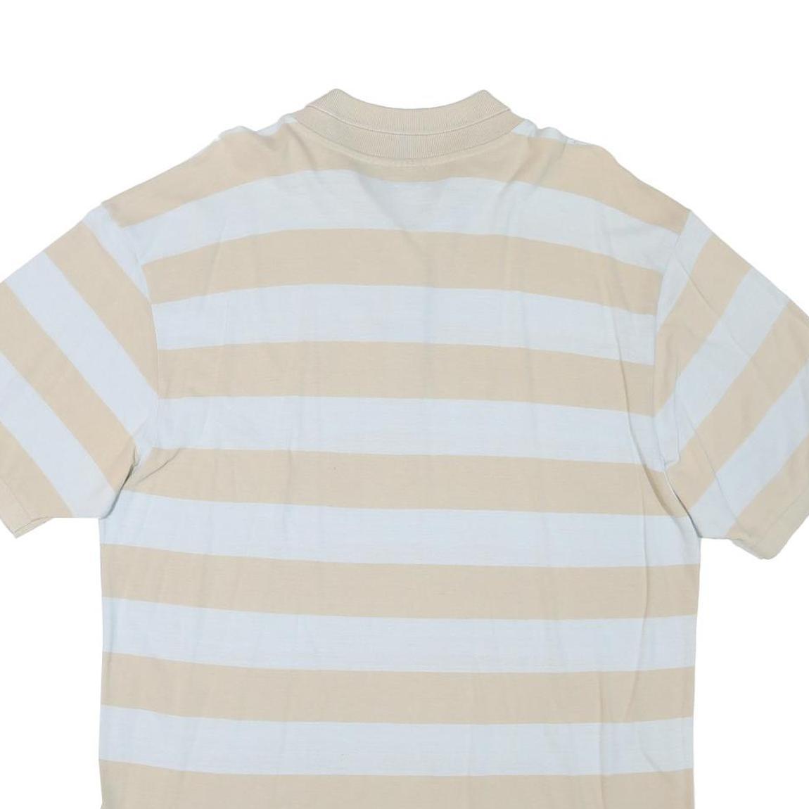 CHAMPION Mens Beige & White Striped Short Sleeve Polo Shirt 2XL Cotton Blend