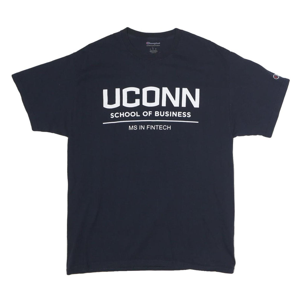 CHAMPION Mens Blue UCONN School Of Business Graphic T-Shirt L Short Sleeve Crew