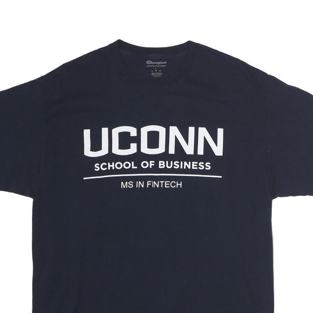CHAMPION Mens Blue UCONN School Of Business Graphic T-Shirt L Short Sleeve Crew