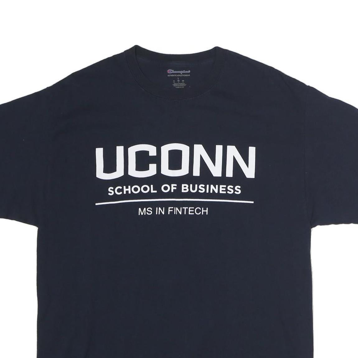CHAMPION Mens Blue UCONN School Of Business Graphic T-Shirt L Short Sleeve Crew