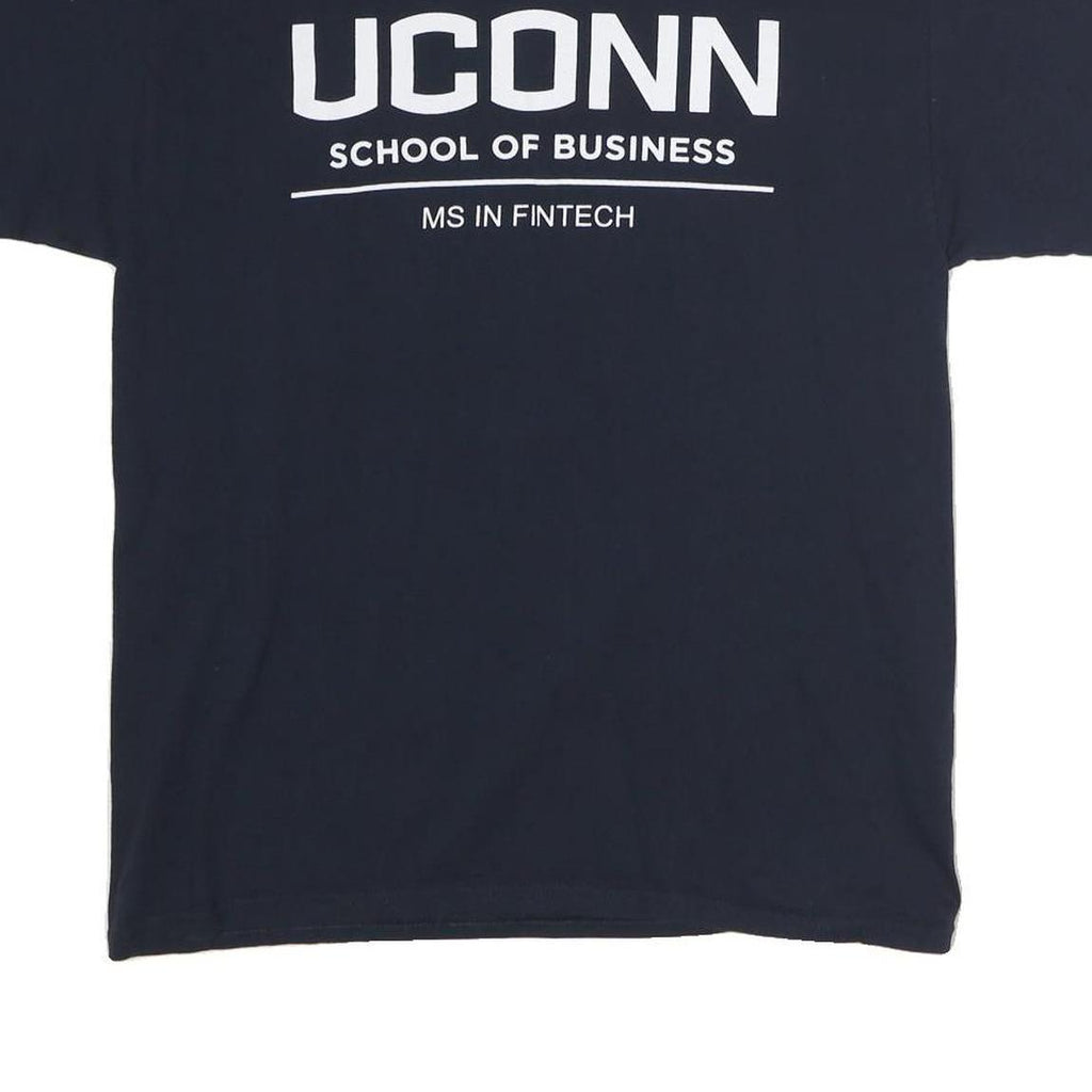 CHAMPION Mens Blue UCONN School Of Business Graphic T-Shirt L Short Sleeve Crew