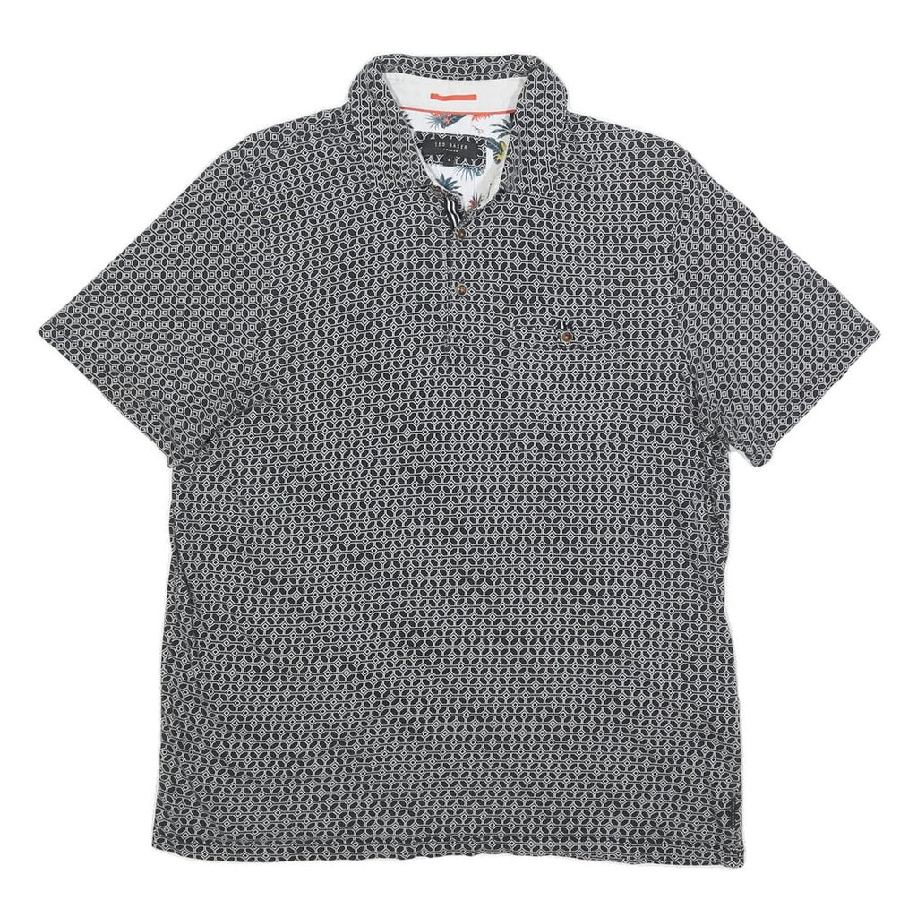 TED BAKER Mens Black & White Geometric Short Sleeve Polo Shirt L Cotton Blend