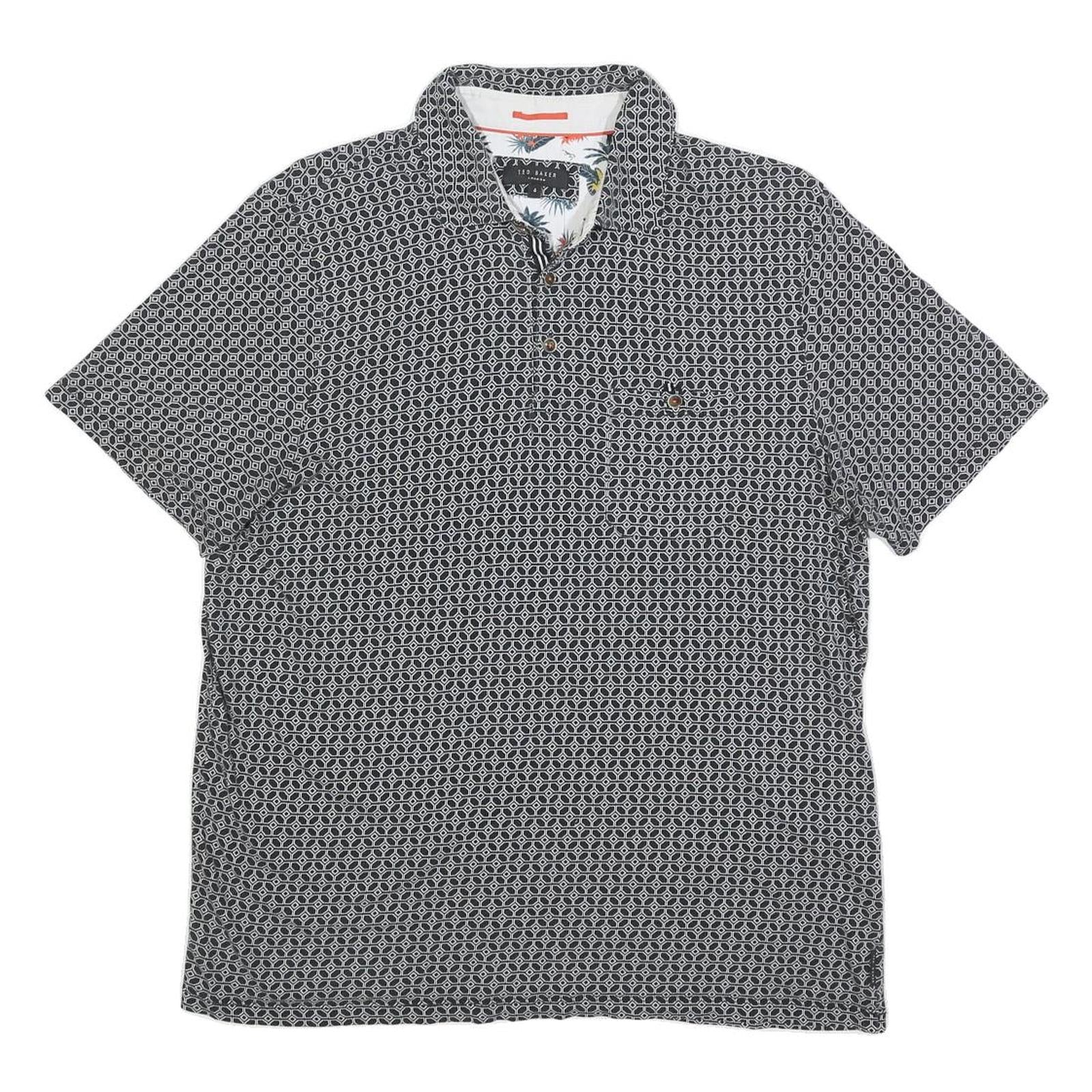 TED BAKER Mens Black & White Geometric Short Sleeve Polo Shirt L Cotton Blend