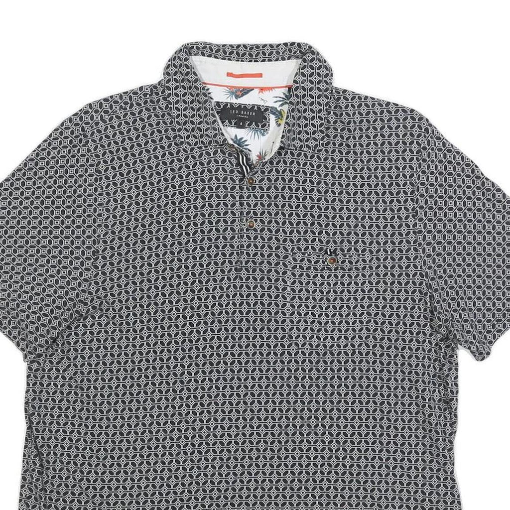 TED BAKER Mens Black & White Geometric Short Sleeve Polo Shirt L Cotton Blend