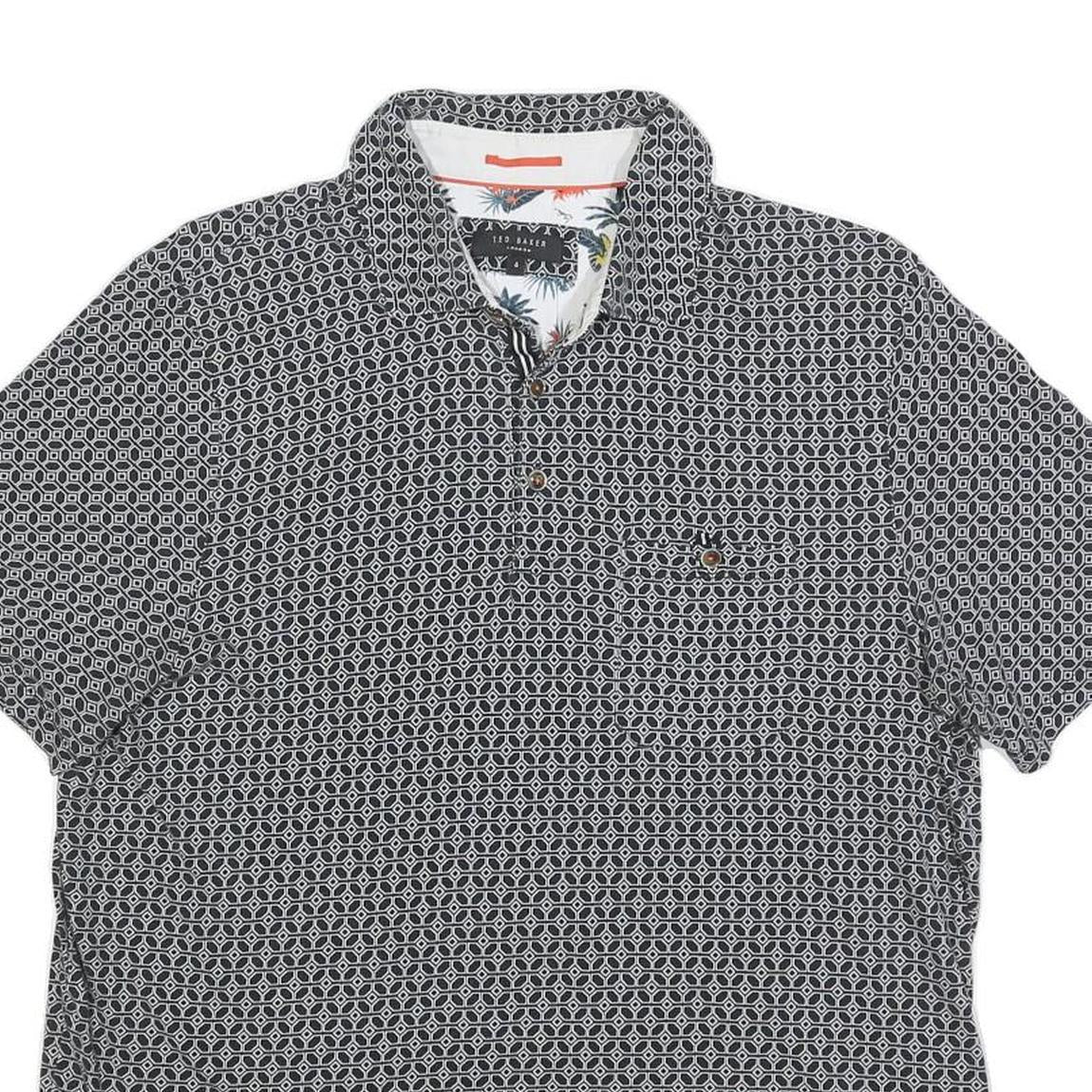 TED BAKER Mens Black & White Geometric Short Sleeve Polo Shirt L Cotton Blend