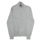 TOMMY HILFIGER Mens Grey Cotton Plain Full Zip Jumper Crew Neck Knit S
