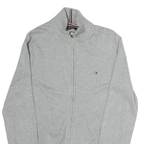 TOMMY HILFIGER Mens Grey Cotton Plain Full Zip Jumper Crew Neck Knit S