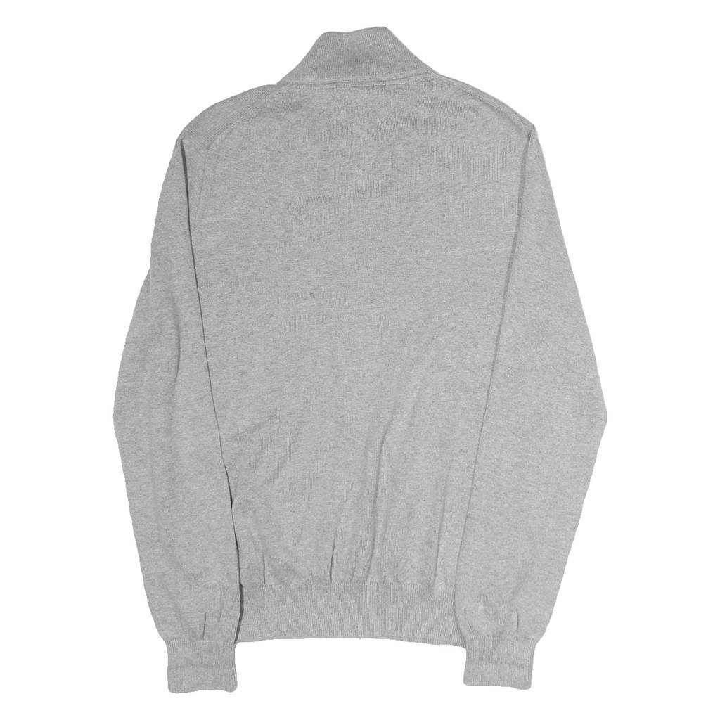 TOMMY HILFIGER Mens Grey Cotton Plain Full Zip Jumper Crew Neck Knit S