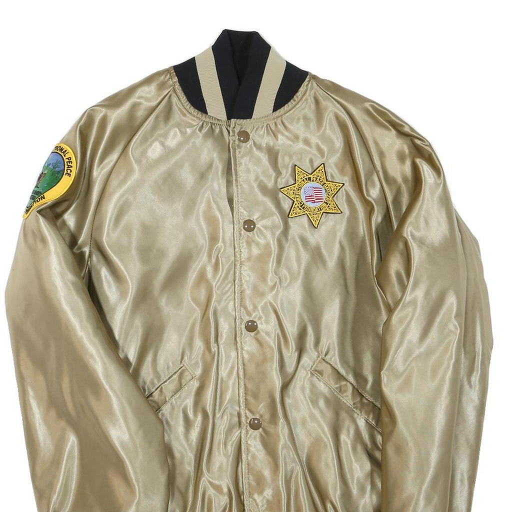 BUTWIN Mens Beige & Black Satin Bomber Jacket S Polyester Blend Button Closure