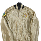 BUTWIN Mens Beige & Black Satin Bomber Jacket S Polyester Blend Button Closure
