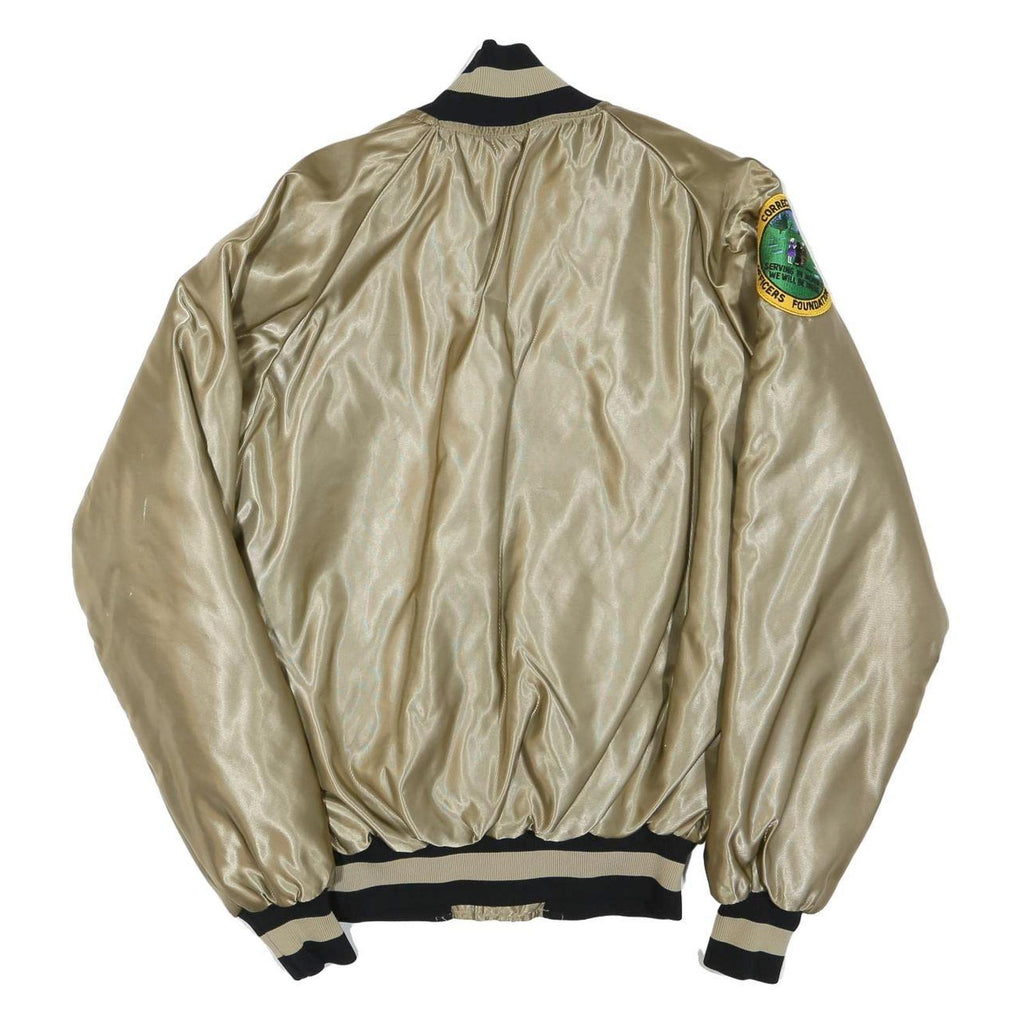 BUTWIN Mens Beige & Black Satin Bomber Jacket S Polyester Blend Button Closure