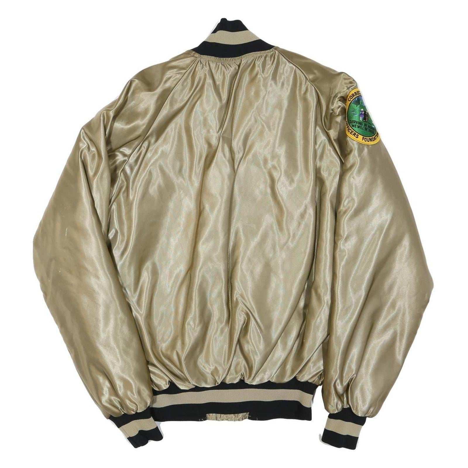 BUTWIN Mens Beige & Black Satin Bomber Jacket S Polyester Blend Button Closure