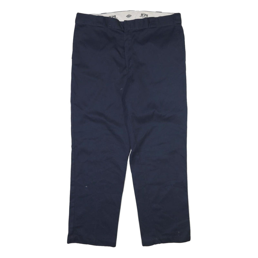 DICKIES Mens Cotton Blend Navy Blue Regular Fit Straight Leg Trousers W40 L32