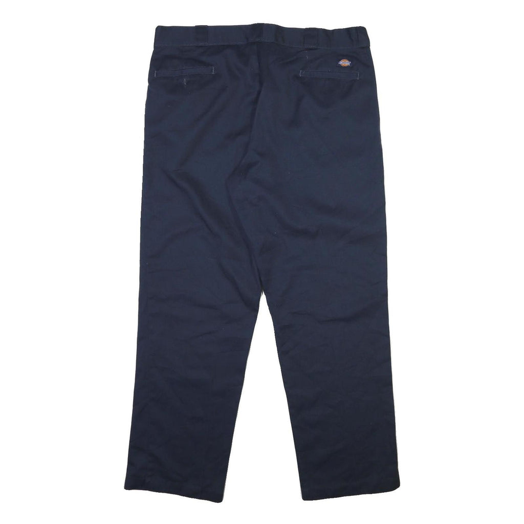 DICKIES Mens Cotton Blend Navy Blue Regular Fit Straight Leg Trousers W40 L32