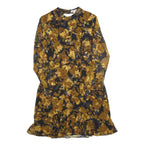 WHISTLES Womens Black & Gold Floral Day Dress Polyester Blend Long Sleeve Midi