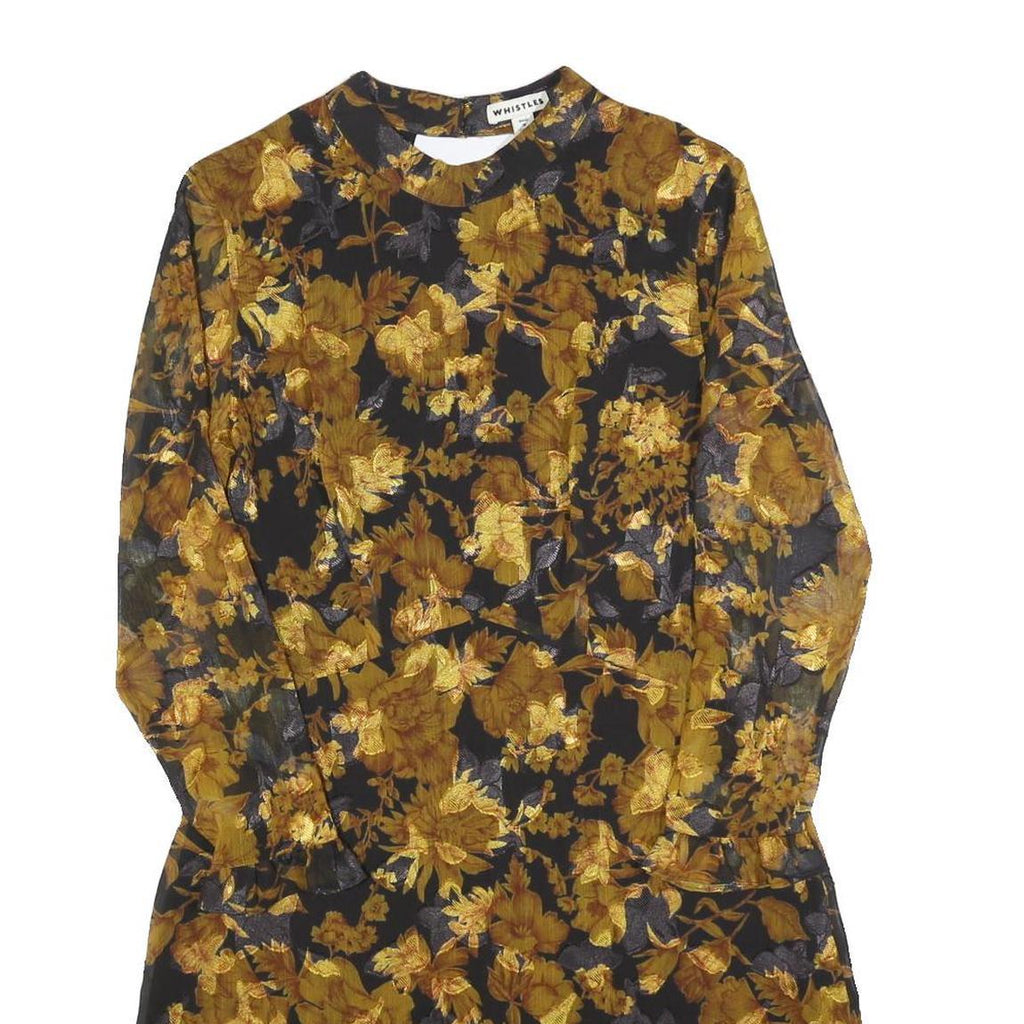 WHISTLES Womens Black & Gold Floral Day Dress Polyester Blend Long Sleeve Midi