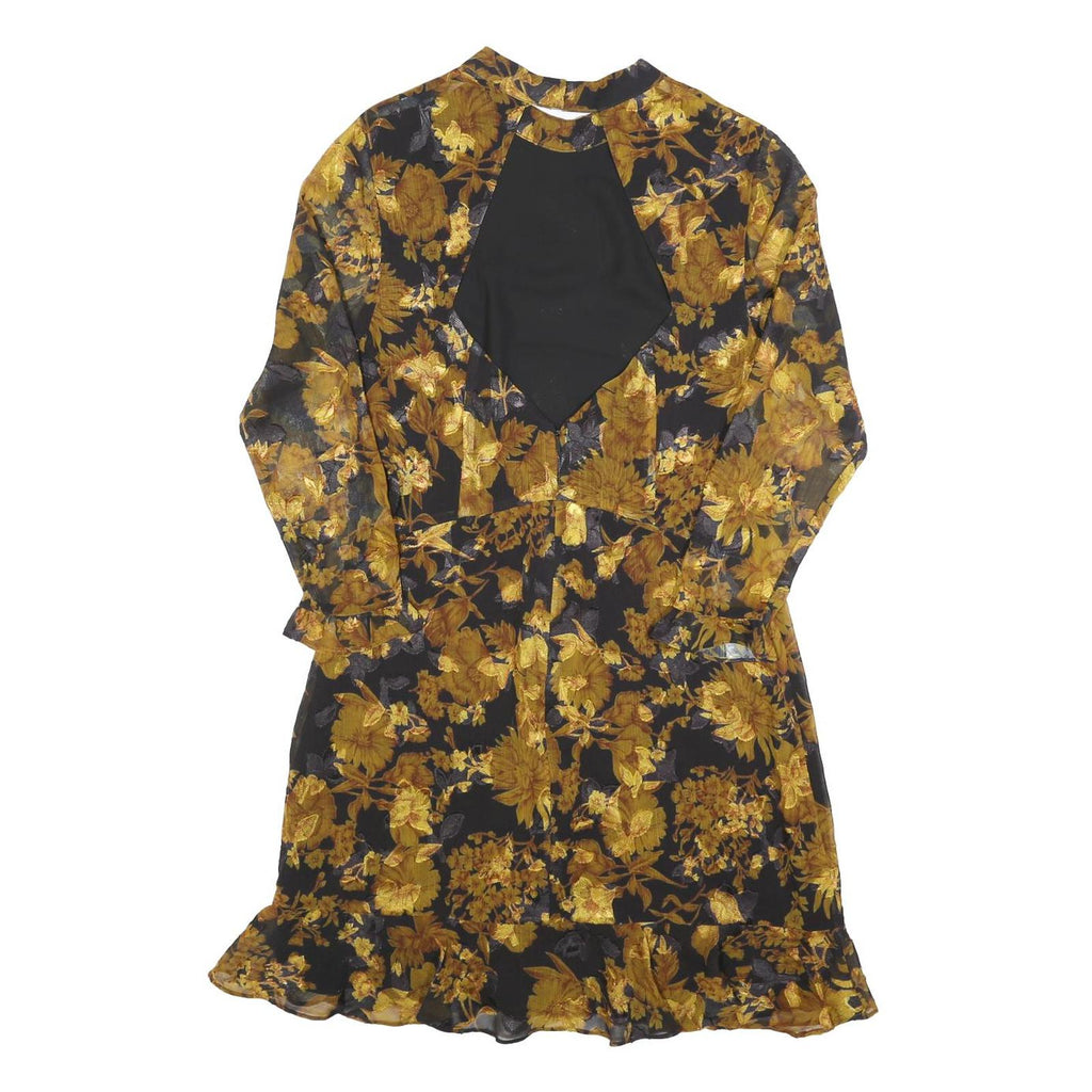 WHISTLES Womens Black & Gold Floral Day Dress Polyester Blend Long Sleeve Midi