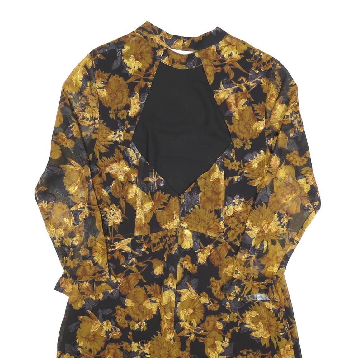 WHISTLES Womens Black & Gold Floral Day Dress Polyester Blend Long Sleeve Midi