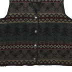 WOOLRICH Womens Green Brown Patterned Jumper V-Neck Chunky Knit XL Warm Wool