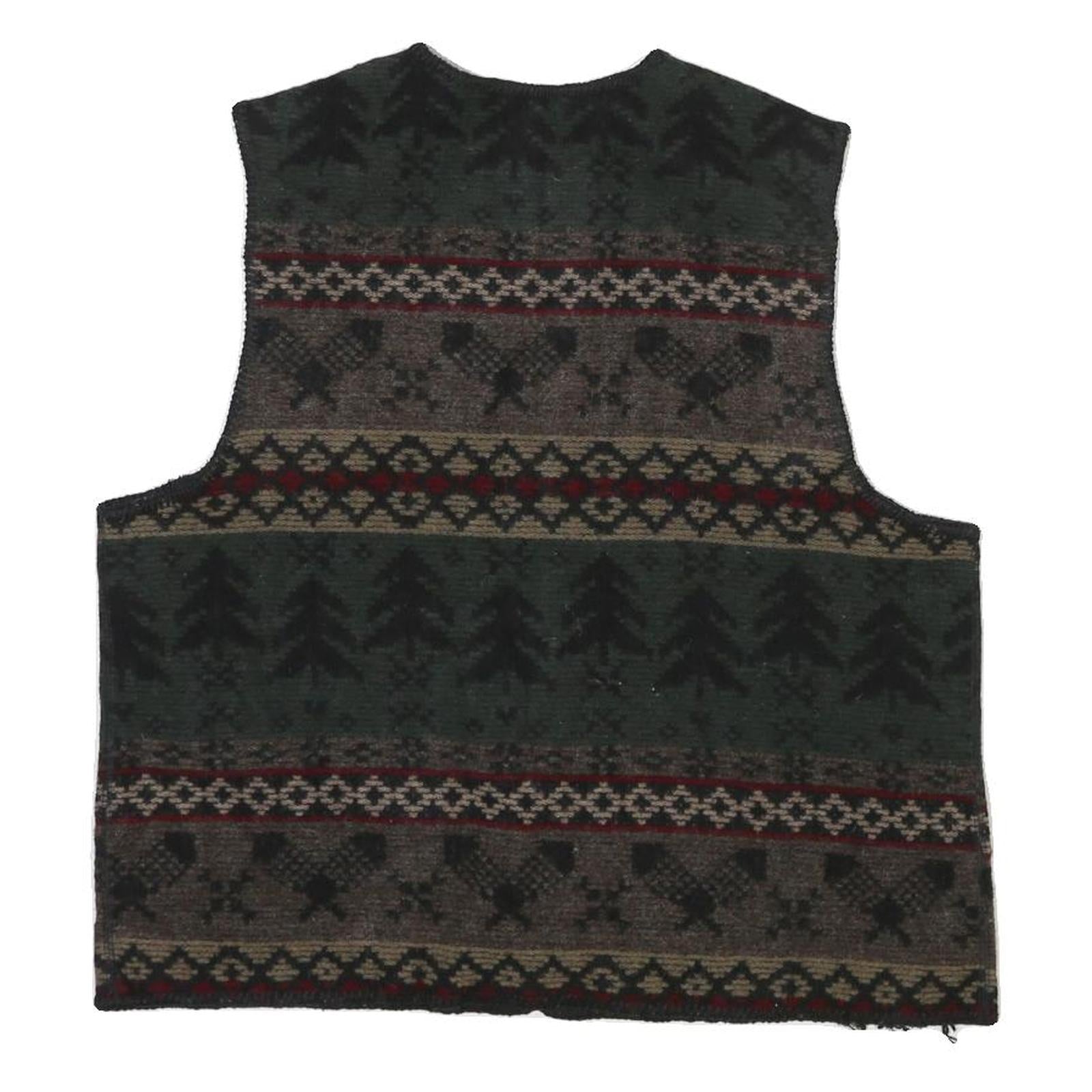 WOOLRICH Womens Green Brown Patterned Jumper V-Neck Chunky Knit XL Warm Wool