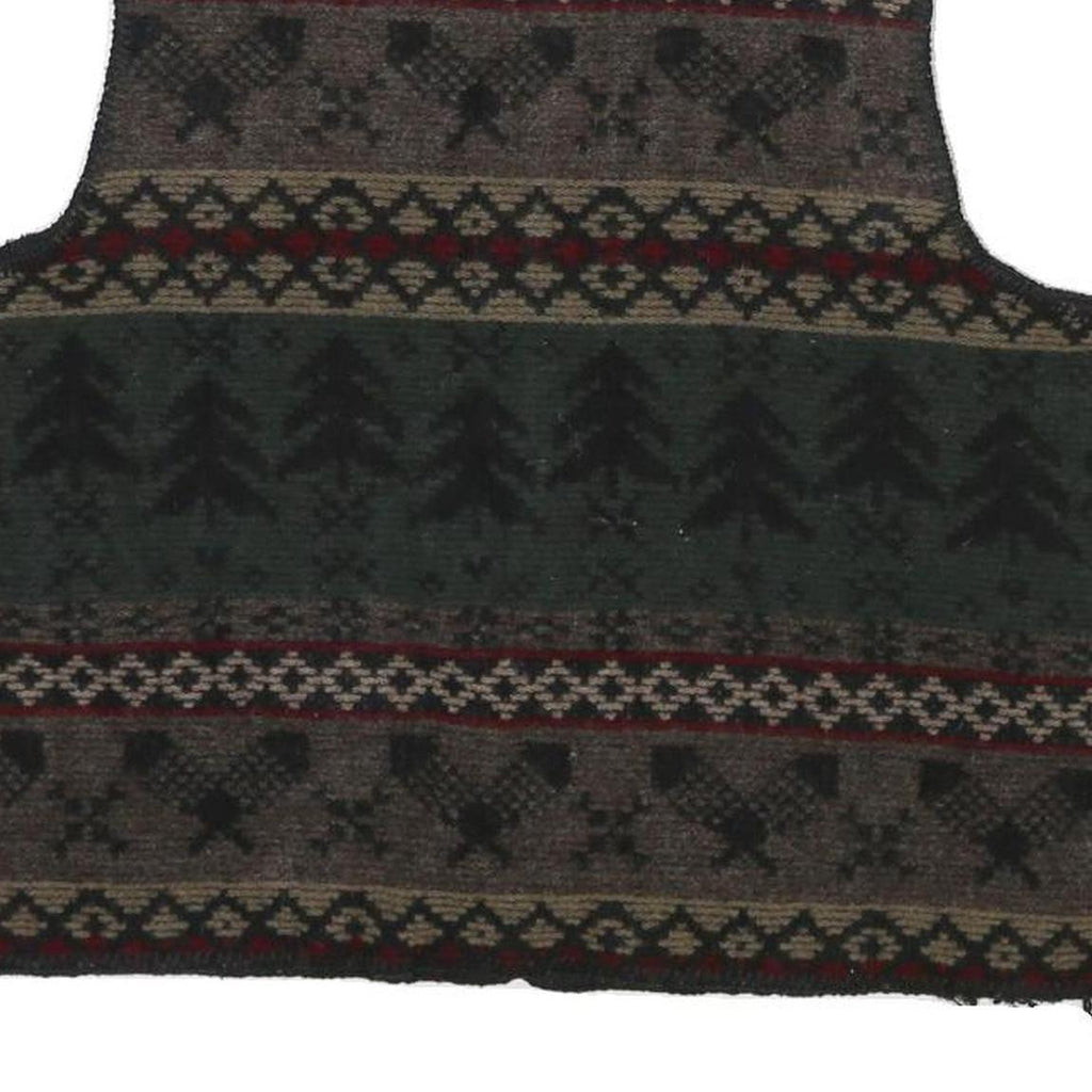 WOOLRICH Womens Green Brown Patterned Jumper V-Neck Chunky Knit XL Warm Wool