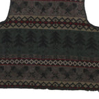 WOOLRICH Womens Green Brown Patterned Jumper V-Neck Chunky Knit XL Warm Wool