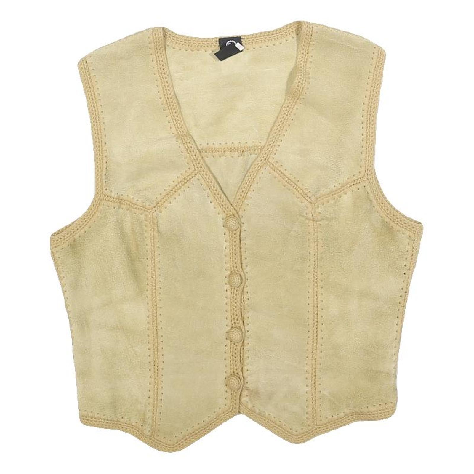C&A Womens Beige Button Polyester Waistcoat M Suede Effect Casual Stylish