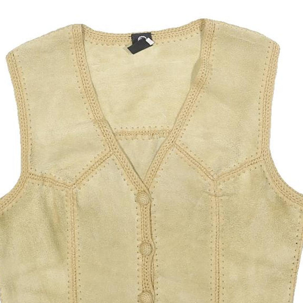 C&A Womens Beige Button Polyester Waistcoat M Suede Effect Casual Stylish