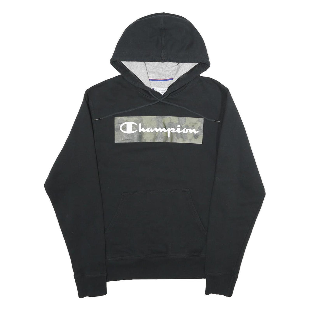 CHAMPION Mens Black Pullover Hoodie S Camo Print Logo