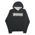 CHAMPION Mens Black Pullover Hoodie S Camo Print Logo