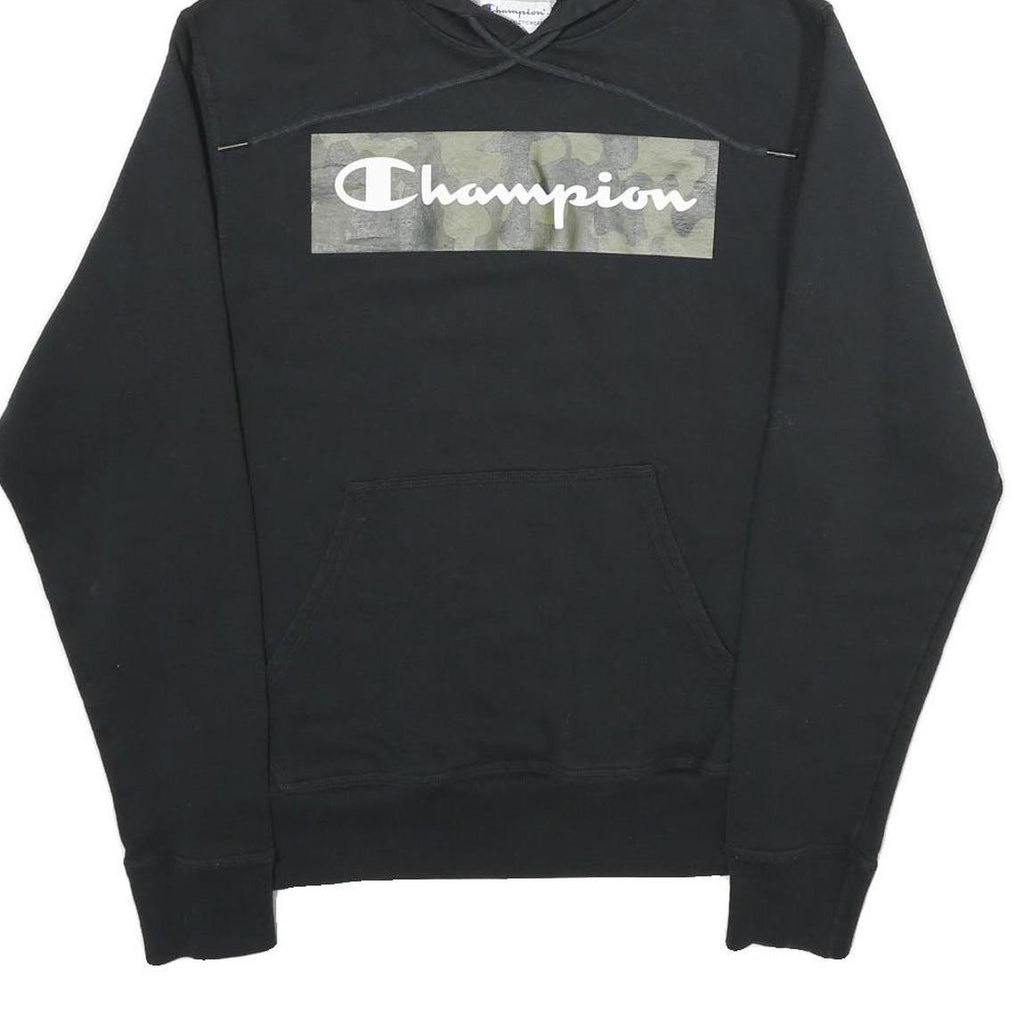 CHAMPION Mens Black Pullover Hoodie S Camo Print Logo