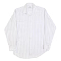 Mens White & Grey Striped Cotton Shirt M Classic Button Front Pockets