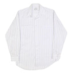 Mens White & Grey Striped Cotton Shirt M Classic Button Front Pockets