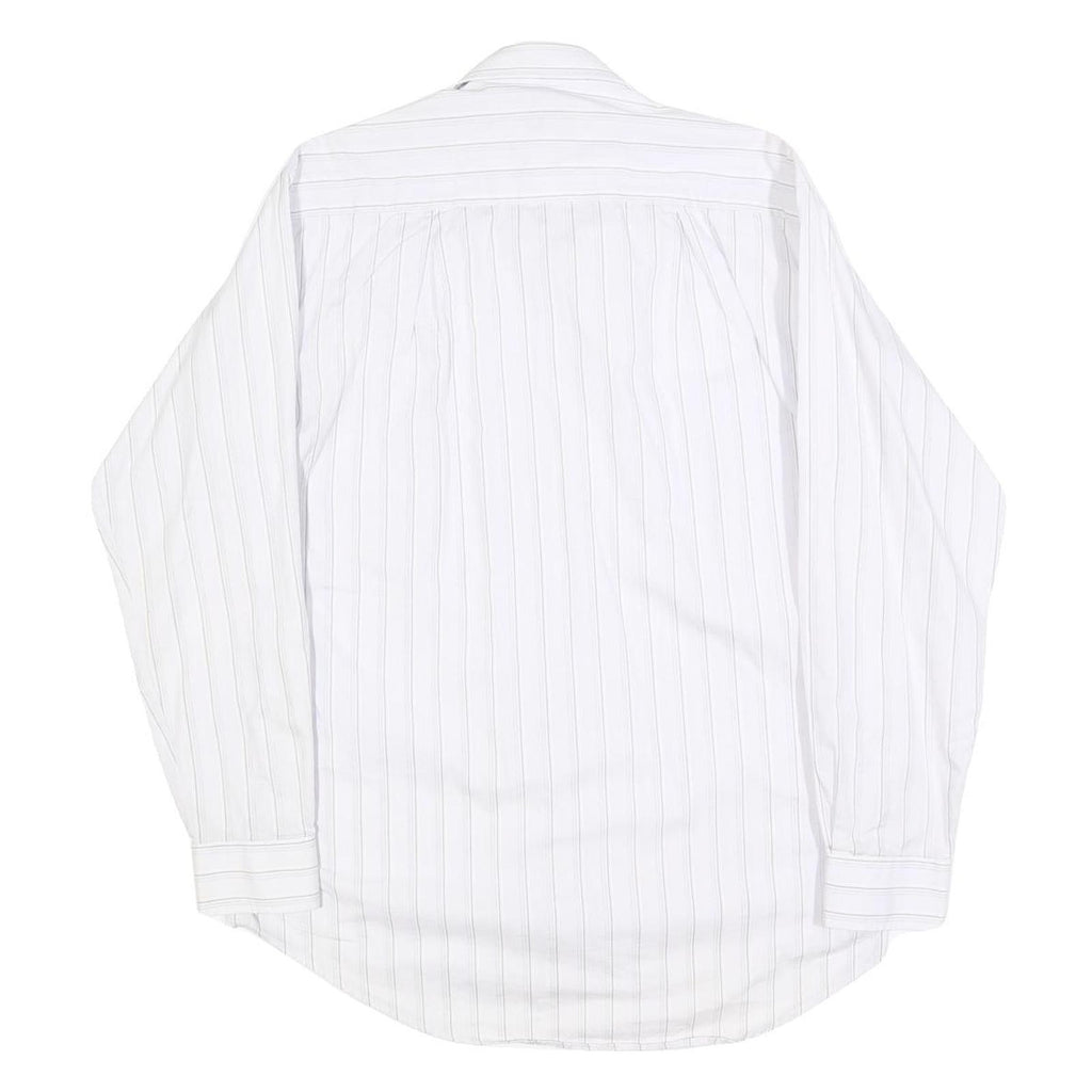 Mens White & Grey Striped Cotton Shirt M Classic Button Front Pockets