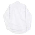 Mens White & Grey Striped Cotton Shirt M Classic Button Front Pockets