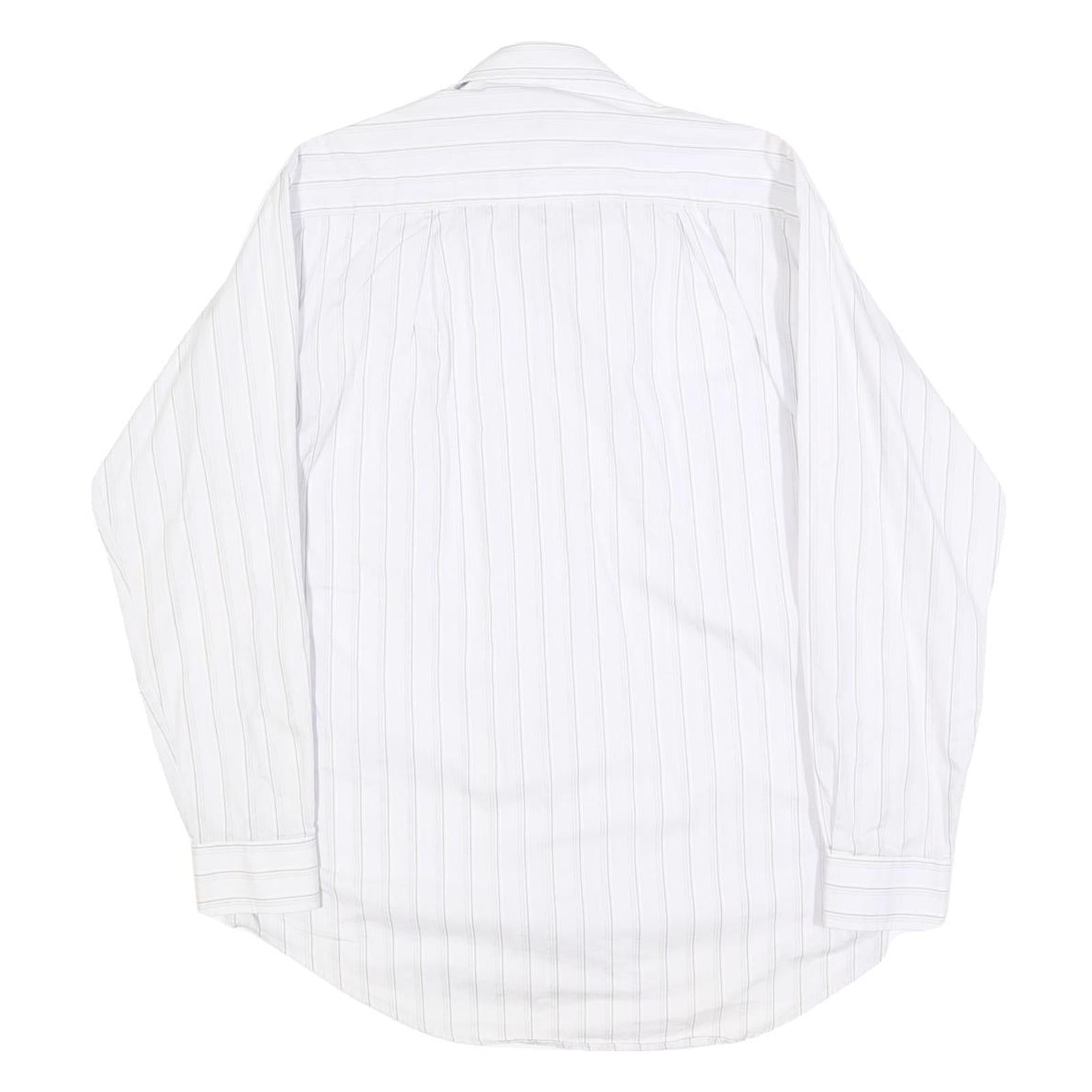 Mens White & Grey Striped Cotton Shirt M Classic Button Front Pockets