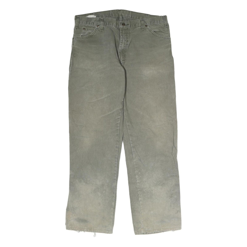 DICKIES Mens Jeans Olive Green Regular Straight Denim Fair W40 L34 Workwear Zip