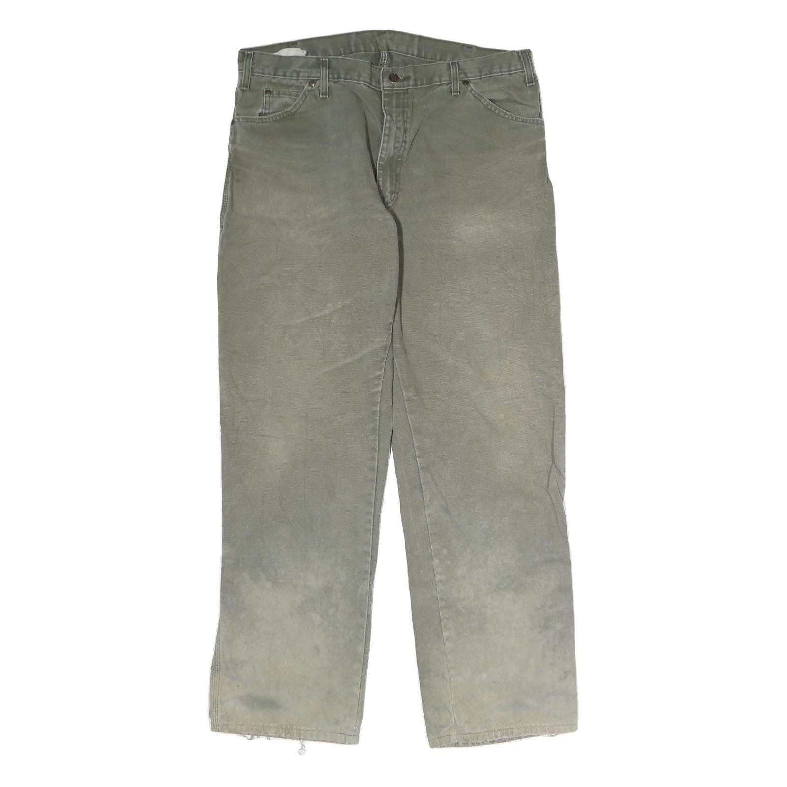 DICKIES Mens Jeans Olive Green Regular Straight Denim Fair W40 L34 Workwear Zip