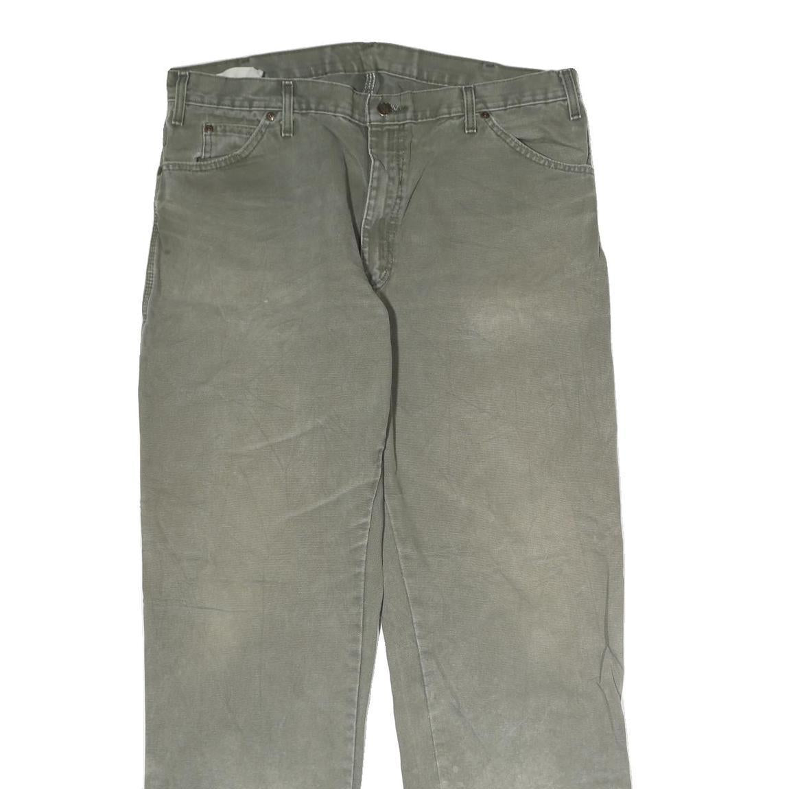 DICKIES Mens Jeans Olive Green Regular Straight Denim Fair W40 L34 Workwear Zip