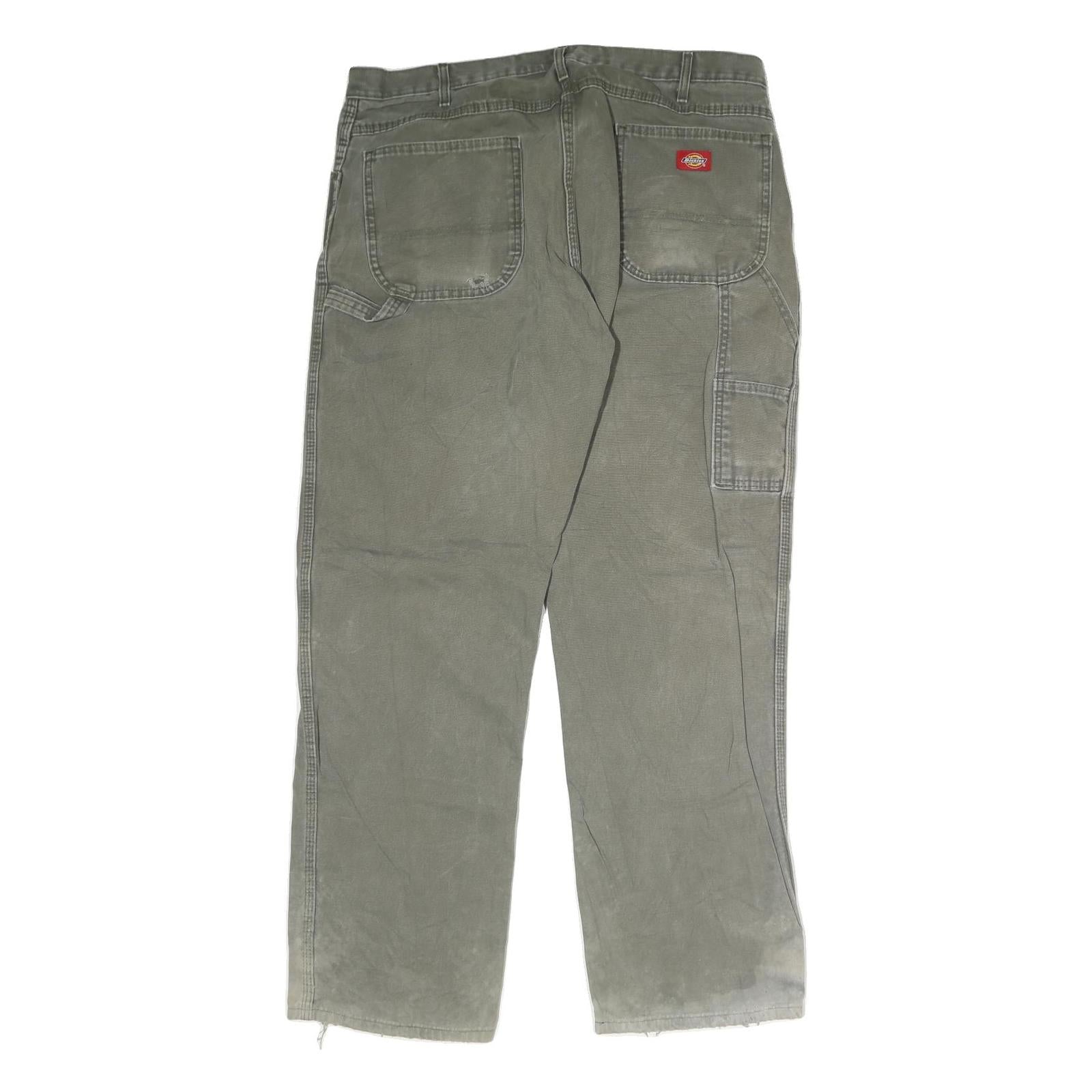 DICKIES Mens Jeans Olive Green Regular Straight Denim Fair W40 L34 Workwear Zip