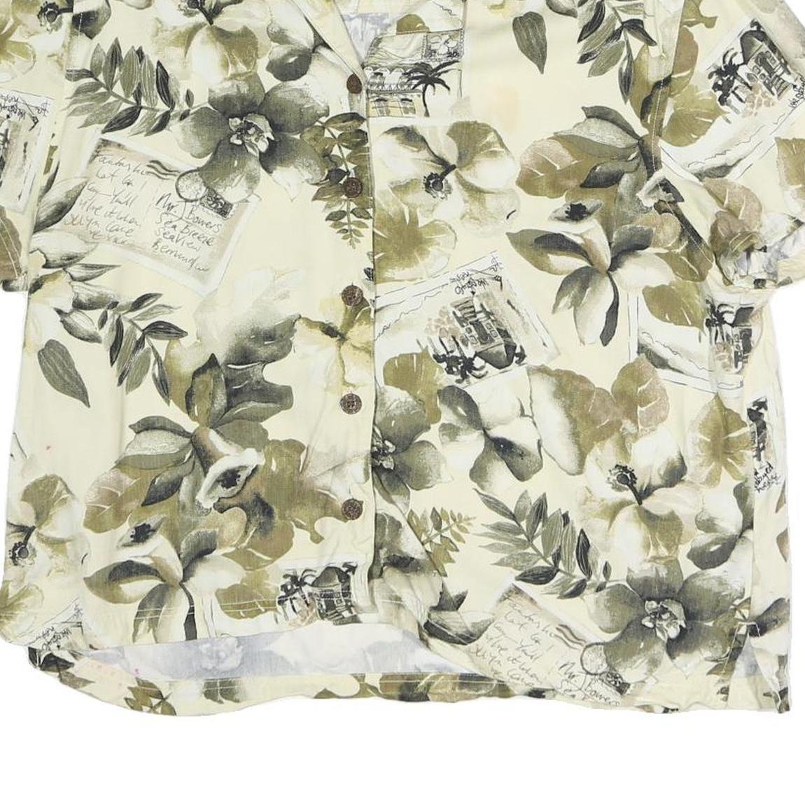 ISLAND TRADERS Womens Cream Floral Print Shirt Short Sleeve Collared XL Hawaiian