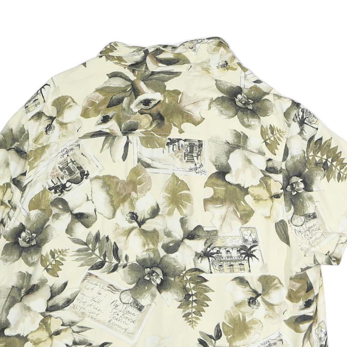 ISLAND TRADERS Womens Cream Floral Print Shirt Short Sleeve Collared XL Hawaiian