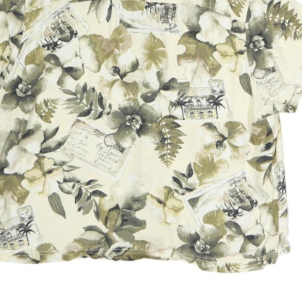 ISLAND TRADERS Womens Cream Floral Print Shirt Short Sleeve Collared XL Hawaiian