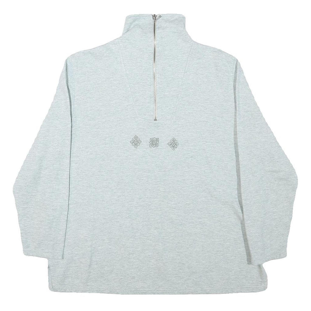 Womens Grey Cotton Blend Sweatshirt High Neck S Embroidered Design Pullover