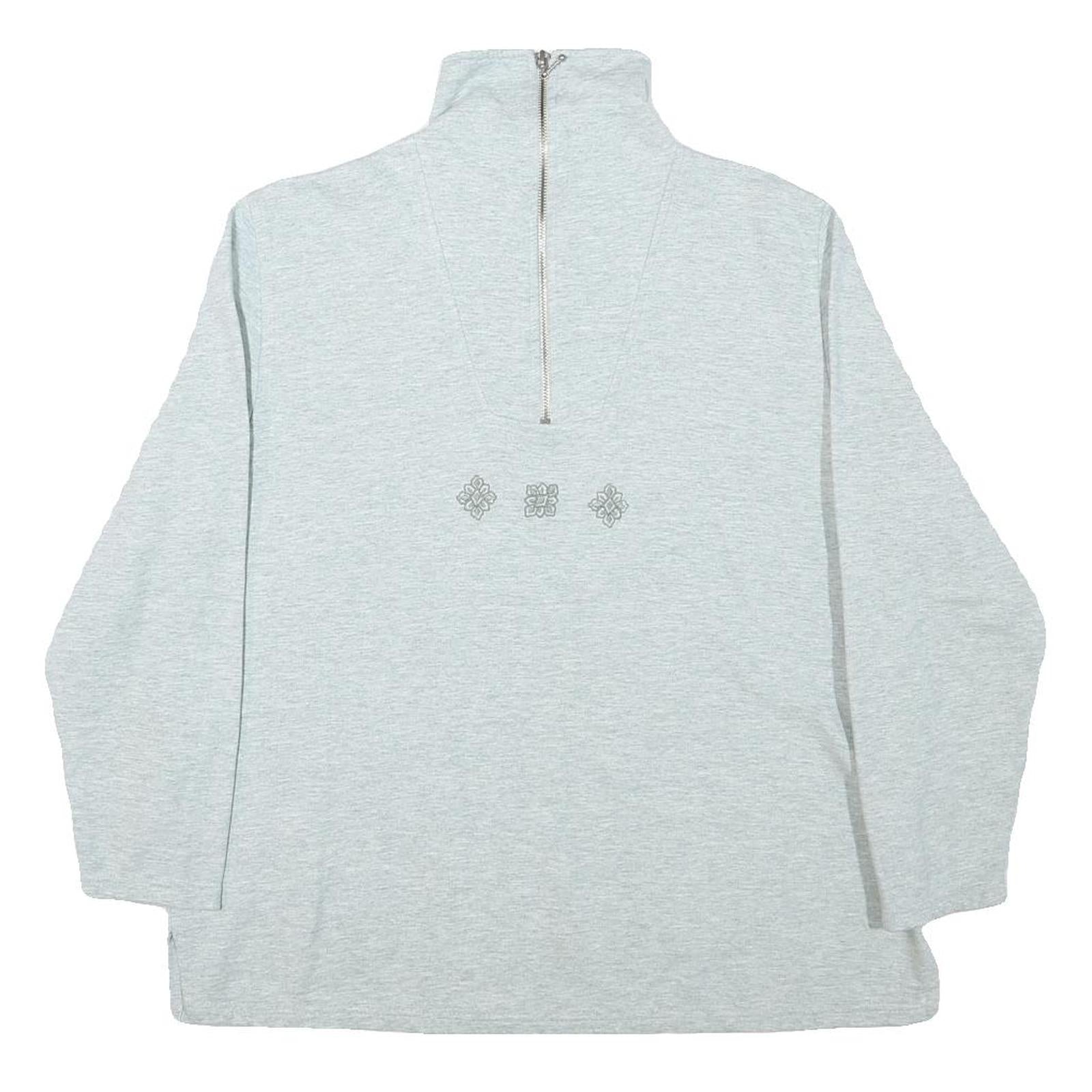 Womens Grey Cotton Blend Sweatshirt High Neck S Embroidered Design Pullover