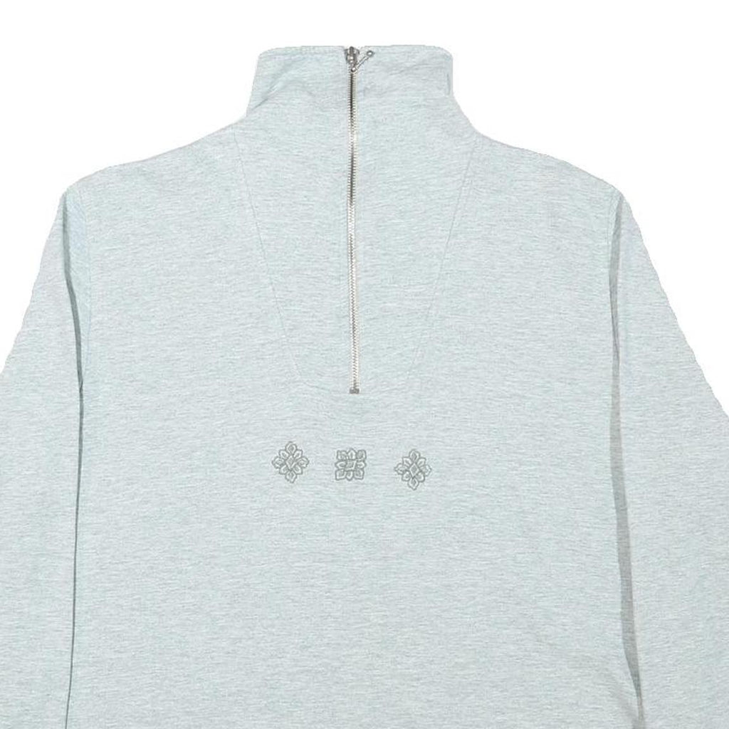 Womens Grey Cotton Blend Sweatshirt High Neck S Embroidered Design Pullover