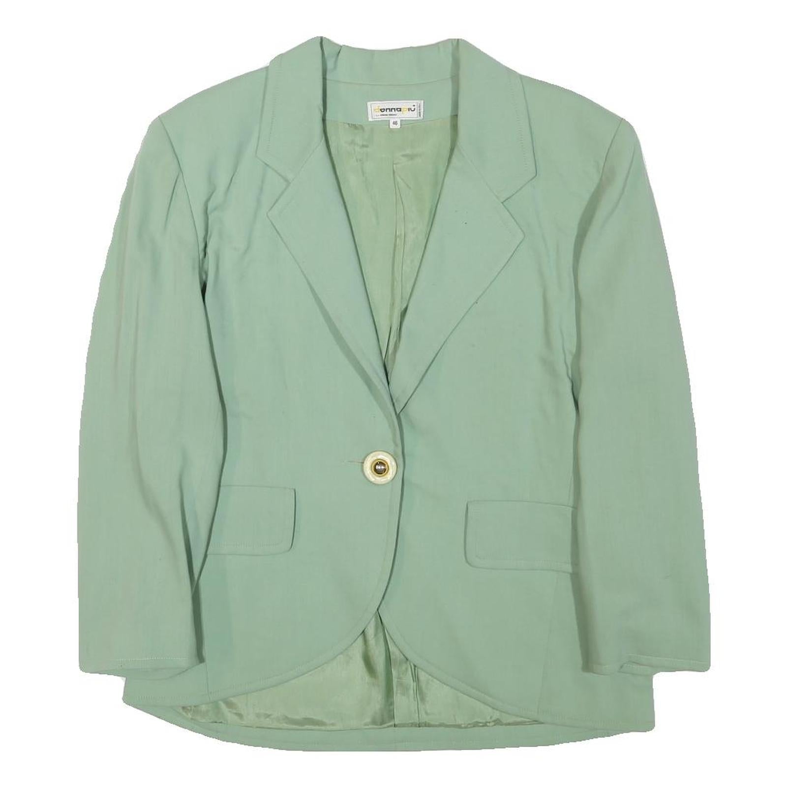 DONNA PIU Womens Green Wool Button Jacket M Wool Classic Tailored Lapel Plain