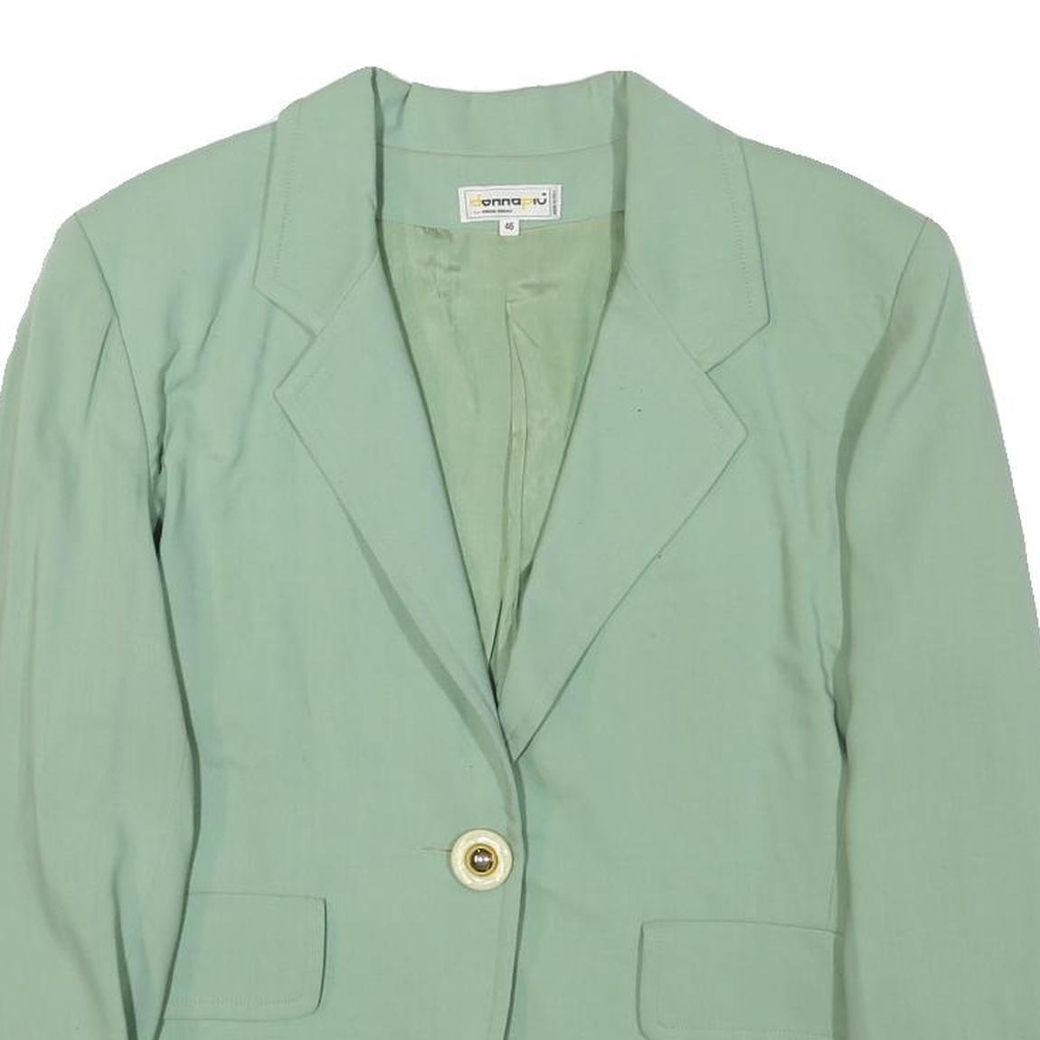 DONNA PIU Womens Green Wool Button Jacket M Wool Classic Tailored Lapel Plain