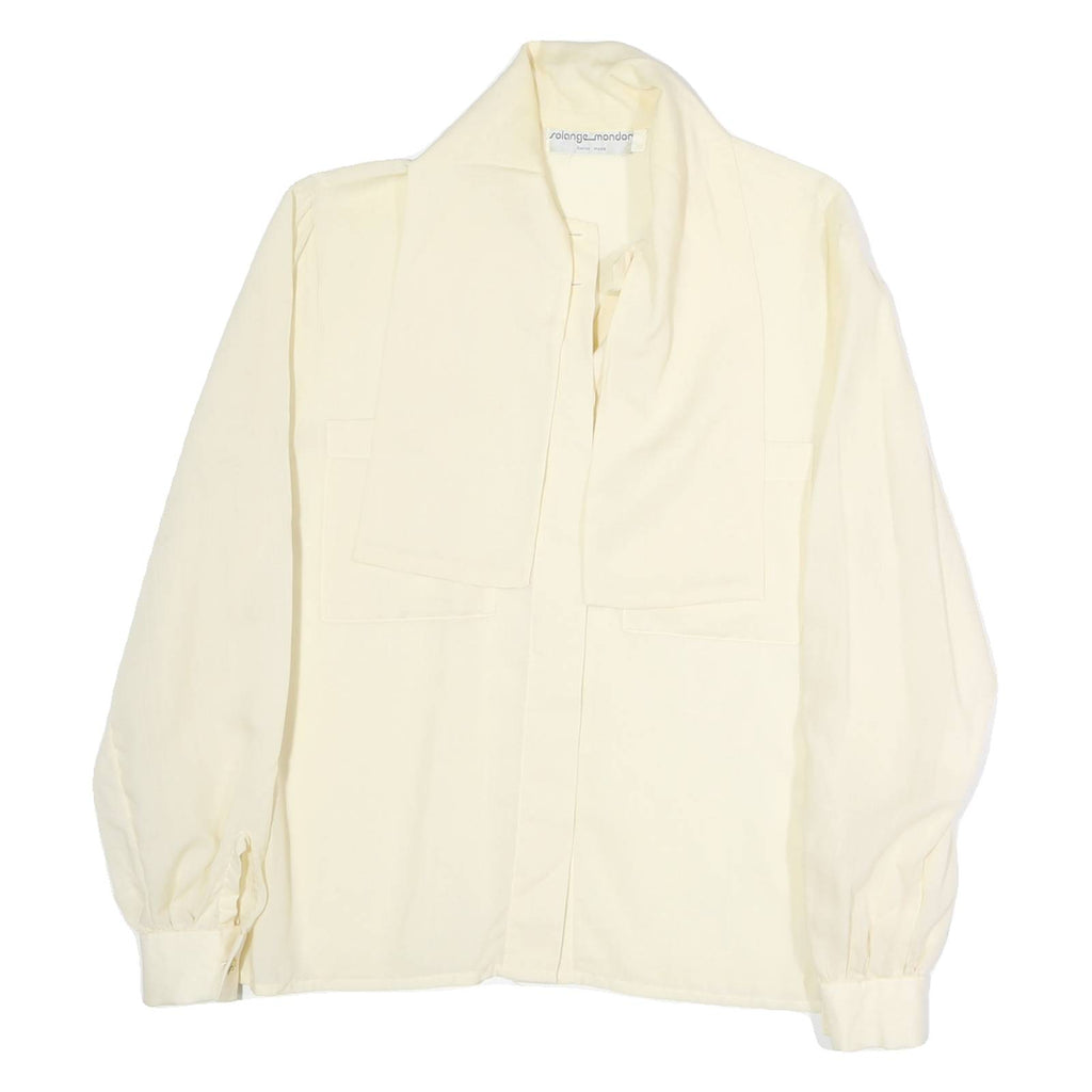 Cream Womens Cotton Blend Scarf Collar Shirt Long Sleeve L Stylish Lightweight