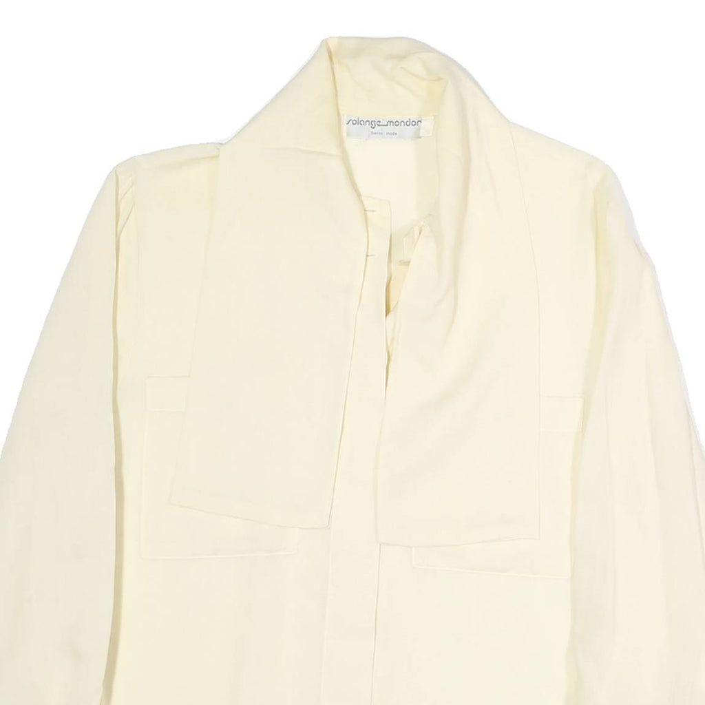 Cream Womens Cotton Blend Scarf Collar Shirt Long Sleeve L Stylish Lightweight